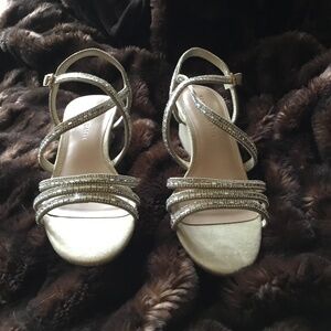 Rhinestone and Gold wedge sandals